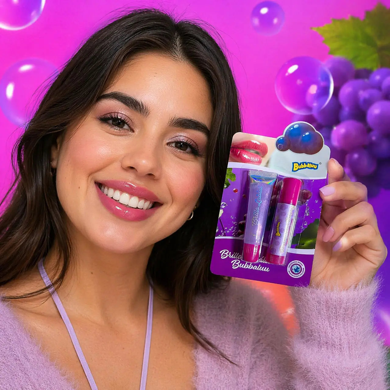 Brillo y Bálsamo Labial Bubbaluu 2 en 1 - Uva
